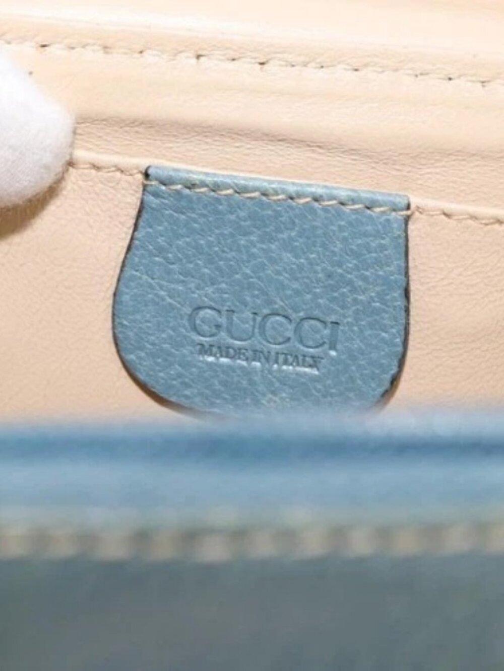 GUCCI Bamboo Vanity Cosmetic Pouch Leather Blue Gold 000 984 0232 Auth 169467 - Picture 11 of 16